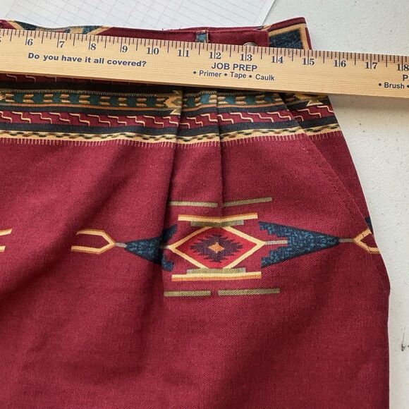 ON THE VERGE Vintage 90s Maxi Skirt Southwest Print On Red USA Made - Picture 6 of 11